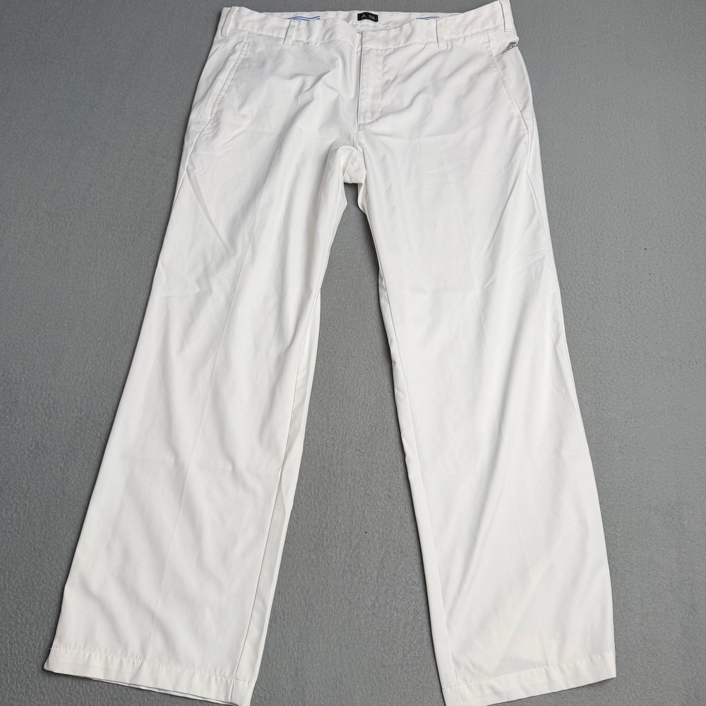 Adidas Golf Mens Pants 38x30 White Flat Front Performance Trousers